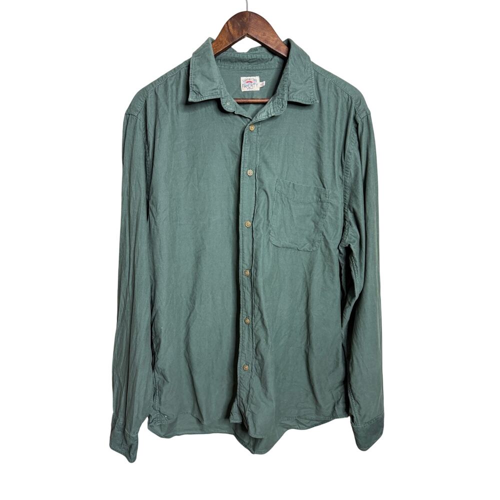 Faherty Fine Wale Cotton Corduroy Button Down Shirt Green Coastal Heritage XL